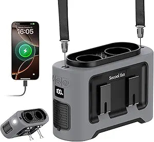 Socool 14500mAh Portable Waist Fan Clip on Wearable Belt Rechargeable Personal Fan, Dual Air Outlet, 40H Cooling 5-Speed Battery Operated Fans with Light, Neck Fan Hanging for Outdoor Camping Travel