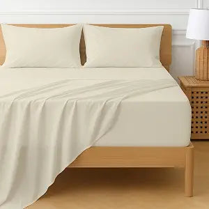 Cottington Lane Extra Deep Pocket Cal King Sheet Set Egyptian Cotton, 4 Piece Hotel Quality Luxury Bedding, 22-Inch Deep Fit, Soft, Breathable & Durable Sheets for Thick Mattresses, Ivory Solid