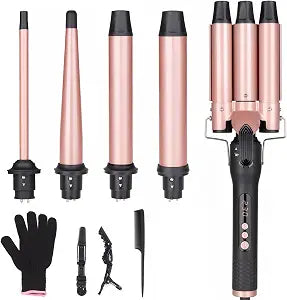 UNOBEY 5 in 1 Curling Wand Set, Three Barrel Curling Iron Set
