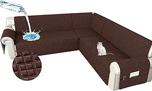 Arfntevss Waterproof Sectional Couch Covers L Shape Washable Velvet Sofa Cover for Sectional Non Slip Large Corner Slipcovers Dog 6 Pcs Universal U Shaped Furniture Protector (Dark Brown, Large)