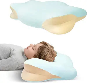 Memory Foam Toddler Pillow, Breathable Cooling Removable Pillowcase, Kids Pillow for Sleeping, Ergonomic Contour Neck Pillow for Back & Side & Stomach Sleeping 12x22 in (Blue)