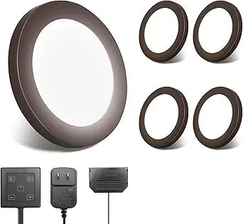 V4light LED Puck Lights 4 Pack, 6mm Ultra-Thin Plug in Under Cabinet Lighting with Touch Dimmer, Adjustable Color Temp(2700K-6500K), Easy Installation for Kitchen, Pantry, Closet, Bedroom (Brown)