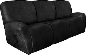 molasofa Recliner Sofa Covers - 8 Pieces Stretch Large Couch Covers for 3 Seats Reclining Slipcovers Soft Jacquard Pattern Furniture Protector with Elastic Bottom (Black)