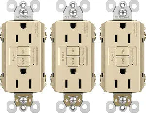 Legrand Radiant 15 Amp GFCI Self-Test Decorator Duplex Electrical Wall Outlet, Power Outlet with Trip Indicator, 1597LACCD12, Ivory, 3 Pack