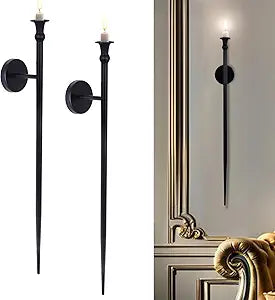 Candle Sconces Long Wall Candle Holder - 33" H Set of 2 Black Long Wall Candle Sconce Retro Chic Wall Sconces Candle Holder Decoration for Dining Room, Living Room, Office, Bathroom