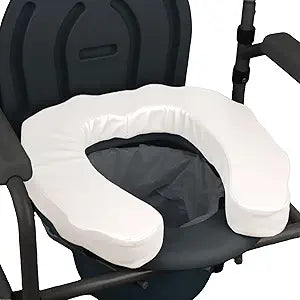 U-Shaped Padded Commode Seat Cushion 2" Thick Raised Toilet Booster Pad for Seniors, Bedside Commode Chair, Potty Seat Riser Universal Fit 16x15, Soft Foam, Non-Slip Straps
