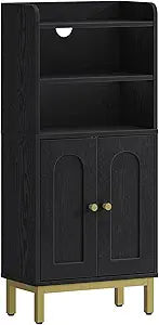 Hzuaneri Bathroom Storage Cabinet, Small Floor Cabinet with 2 Door and Shelves, Toilet Paper Cabinets, Bathroom Organizer with Adjustable Shelf, for Small Spaces Black 7.1" D x 14.6" W x 32.7" H