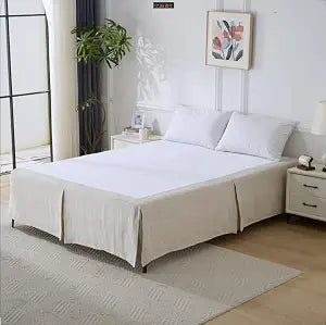 Washed Linen Cotton Bed Skirt, 16-Inch Tailored Drop, Full Size 54" W x 75" L, Herringbone Linen, Super Soft, Natural Color