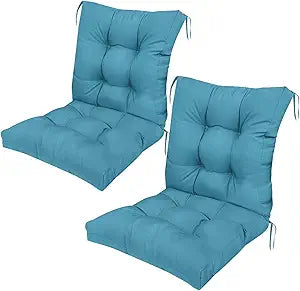 Outdoor Chair Cushions Set of 2 with Ties Non Slip Teal Blue Waterproof Tufted Patio Wicker Chair Cushion Replacement for Outdoor Rattan Wood Dining Wicker Chairs 41.7 * 20.8 * 3.9"