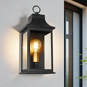 JYZ 16" Outdoor Wall Light Lantern, Anti-Rust Exterior Light Fixture, Waterproof Matte Black Sconce with Clear Glass, Transitional Outside Lighting for Front Porch, Garage, Patio, E26 Base
