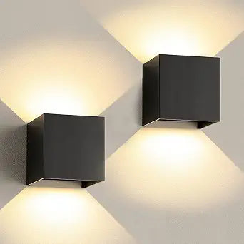 12W LED Wall Sconces Lights Modern Black LED Wall Lamp Set of 2,Up and Down Square 3000K Warm White Wall Lighting Fixtures for Indoor/Outdoor,Living Room,Bedroom,Hallway 3.94in*(2 Pack)