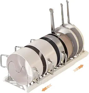 Pot Rack -Expandable Pan Organizer for Cabinet,Pot Lid Holder with 7 Adjustable Compartment for Kitchen Cabinet Cookware Baking Frying Rack,Apricot