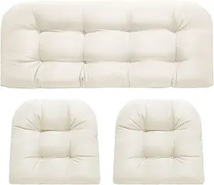 DANGHOOGY Wicker Chair Cushions, Waterproof Outdoor Loveseat Cushions for Patio Furniture, 3 Pieces Wicker Furniture Cushions, 1 Loveseat and 2 U-Shaped Cushions, Cream