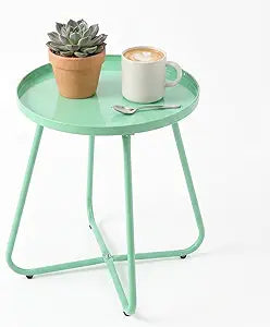 LITA Outdoor Side Table Metal Steel Weather Resistant Round End Table for Patio Balcony Living Room, Small Lightweight Weatherproof Accent Table,Green,Modern