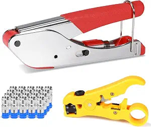 Coax Cable Crimper Kit Coaxial Cable Rg6 Compression Tool Kit with 20PCS F RG6 Connectors, Wire Coax Cable Stripper Tool
