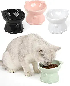 Ceramic Elevated Cat Bowls, 4 Pack 5 Oz Whisker Friendly Cat Bowls Cats Food Bowl Cats Food Dishes for Cats, Small Dog, Kitten, Microwave & Dishwasher Safe, 5.1 x 4.3 inch