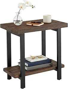 Alaterre Furniture Pomona Living Room 2-Tier Solid Wood End Table with Natural Finish and Metal Legs Modern Farmhouse Accent or Home Dcor (Rustic Brown)