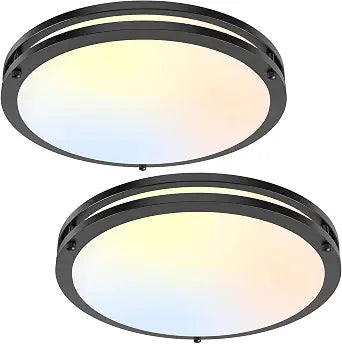 13inch Flush Mount LED Ceiling Light Fixture, 3000K/3500K/4000K/5000K/6000K Adjustable Ceiling Lights, Matte Black Dimmable Lighting for Kitchen Bedroom or Hallway, 2-Pack