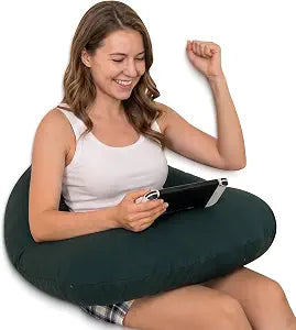 QUEEN ROSE Reading Pillow for Gaming, Lap Desk Pillow for Sitting in Bed or Sofa, Compact Arm Support Pillow for Reading, Playing or Crocheting, Cooling Green