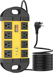 HHSOET Outdoor Weatherproof 8 Outlet Power Strip, IPX6, Yellow, 6FT