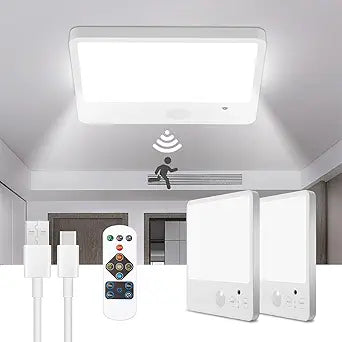 Rechargeable Motion Sensor Light Indoor with Remote,Closet Lights Motion sensored,Magnetic Wireless Ceiling Light , 12000mAh Battery Operated Ceiling Light Wireless for Shed Bathroom Garage -2pack