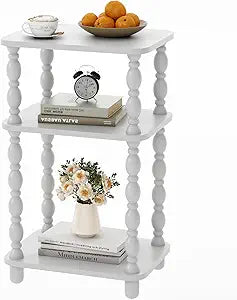 Modern Accent Side Table, 3-Tier Small End Table for Living Room, Farmhouse Side Tables, Couch Side Table for Skinny Spaces, Bedside Table Nightstand for Bedroom(White)