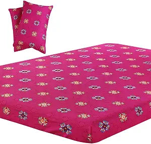 Vaulia Lightweight Microfiber Fitted Sheet, Boho-Chic Printed Pattern Design, Bright Pink Twin Size, 3-piece Set