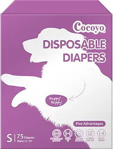 COCOYO Disposable Female Dog Diapers Small Size, 75 Count, Super Absorbent, Breathable, Wetness Indicator