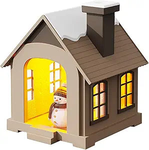 Christmas Village Houses Humidifier 500ml, Cute Snow House Cool Mist Humidifier with Snowman Figurines & Night Light for Bedroom & Office Décor (Brown)
