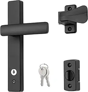 Ideal Security EL Keyed Lever Mount Latch with Deadbolt, Surface Mount Storm Door Handle Replacement, 2 Posts with Tie Down Screw, Matte Black