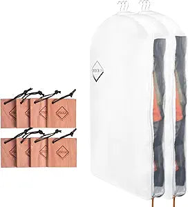 2PC Luxury 48'' Organic Cotton Garment Storage Bag for Hanging Clothes | 8 Cedar Blocks for Fresh Smell| Breathable Garment Bag for Hanging Clothes for Closet Best for Suit, Sweater, Short Dress, Gown