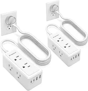 10 FT Extension Cord Power Strip-with 6 Widely Outlets and 4 USB Ports(2 USB-C Port,PD20W Fast Charging),Extension Cord 10 ft(1250W/10A),Wall Mount for Home Office,900 J,White(2 Pack)