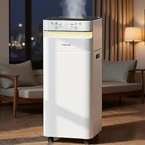 YOKEKON Humidifier Large Room 5.8Gal/22L, 2500 sq.ft. Cool Mist Humidifiers for Home Bedroom with Flame & Night Light, Top Fill Whole House Humidifier with Extension Tube, Plants, Kids, Adults, White