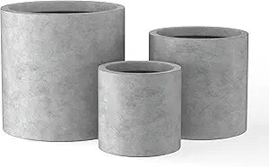 Kante 9.8",12.6",15.7" Dia Round Concrete Planter Set of 3, Modern Style Large Cylindrical Plant Pot with Drainage Hole and Rubber Plug for Indoor Outdoor Patio, Natural Concrete