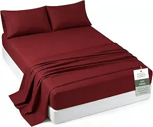 Queen King Bed Sheet Sets 4PCS, Comfy Breathable & Cooling, Full/Queen/Split King, Ultra Soft Hotel Luxury Bedding Set with Deep Pockets - 1 Flat, 1 Fitted Sheet, 2 Pillowcases (Burgundy, King)