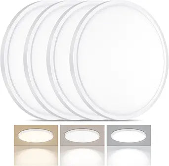 4 Pack LED Flush Mount Ceiling Light, 24W Ultra Thin Round White 3000k/4000k/6500k 3 Color Temperatures Adjusted 12 Inch Modern Ceiling Lights for Bedroom Bathroom Kitchen, Wired