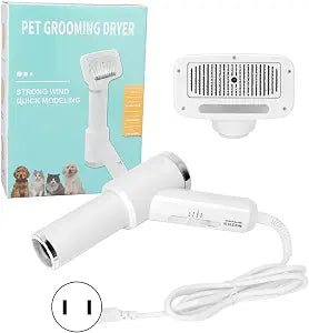 Dog Hair Dryer with Slicker Brush, Portable Dog Blower,Ergoesnomic Electric Grooming Blower with 135 Textile Needle Comb for Cats & Dogs - US Plug 110V