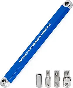 Offset Extension Wrench Impact Ready Set, Wrench Extender Tool with 1/4", 3/8", 1/2" Square Drive Adapters & 1/4" Socket for Tight Spaces and Hard-to-Reach Fasteners