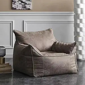 Bean Bag Chair Bean Bag Cover No Filler Luxury Single Lazy Sofa Cover PU Faux Suede Leather Bean Bag Pouf Chair for Bedroom Living Room Garden, Bean Bag Cover (Color : Retro Grey)