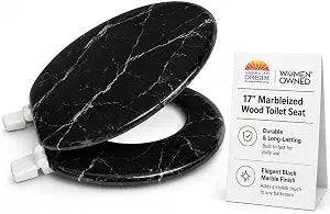 American Dream 17" Marbleized Wood Toilet Seat Black Finish, Durable Molded Wood Construction with Easy-Install Hardware and Standard Round Fit