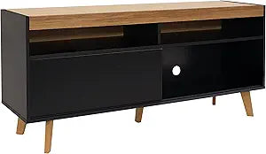 Sunnydaze Mid-Century Modern TV Stand for 58-Inch TV - Entertainment Stand for Living Room, Den, or Family Room - TV Media Console with Storage and Shelves - Black