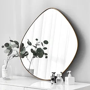 Asymmetrical Wall Mirror Matel Brass Framed Wall Mirror for Living Room Bedroom Bathroom Entryway Wall Decor 32.0" L x 31.5" W ELE-002G