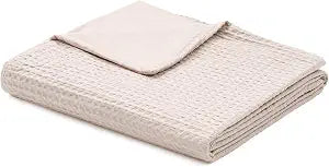 YnM Cotton Waffle Weave Duvet Cover for Weighted Blankets with 16 Strings (Oatmeal,48''x72'')
