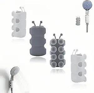 4-Pack Adjustable Shower Head Holder - Vacuum Suction Cup Wall Mount, No-Drill Silicone Bracket for Handheld Showerhead (White & Gray)