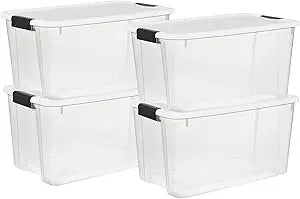 Sterilite 4 Pack Ultra Latching Box, Storage Bins with Lids, Clear Plastic, 70 Quart - Heavy-Duty Organizing Containers for Closet, Bathroom, and Office