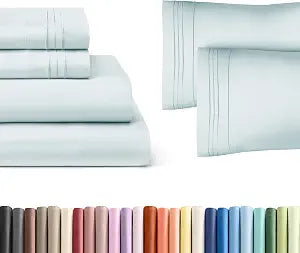 Ice Blue 4-Piece Sheet Set & Pillowcase Bedding Bundle (Queen Size) - Complete Queen Sheet Set & 2 Pillowcases with Deep Pockets up to 16 inches - Hotel Luxury Quality - Soft, Breathable and Cooling