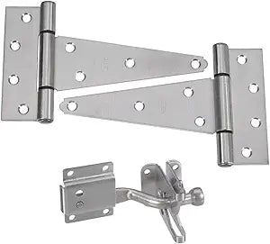 National Hardware N343-434 DPV875 Gate Hardware Kit with Tee Hinges and Latch Set - Stainless Steel Fence Gate Hinges for Outdoor Shed Door and Patio Applications