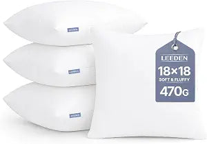 Leeden 18x18 Pillow Inserts Pack of 4, 18 Inch Throw Pillow Inserts, Soft Fluffy Decorative Square Throw Pillows for Couch, Sofa, Bed, and Home Decor White Pillows