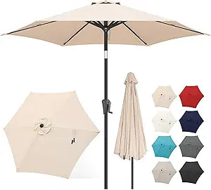 FLAME&SHADE 7.5ft Patio Umbrella - Outdoor Umbrella with Push Button Tilt and Crank for UV Protection, Table Market Umbrella for Garden, Deck, Backyard, Pool and Beach(Beige)