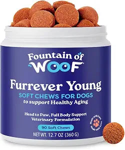 Furrever Young Soft Chews Senior Dog Healthy Aging Supplement with Antioxidants for Mobility, Immune Health & Cognitive Support Natural Senilife Alternative (90 Count)